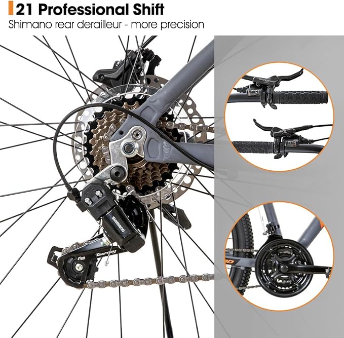 Hiland 27.5 inch Mountain Bike 21 Speeds, Lock-Out Suspension Fork, Aluminum 18 inch Frame Hydraulic Disc-Brake for Men Women Mens MTB Bicycle Adlut Bike