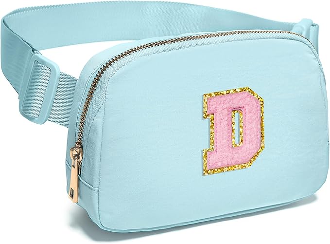 Gitus Gifts for 7 8 9 10 11 Year Old Girls Belt Bag Fanny Pack Crossbody Bags with Initial Letter Patch Birthday Gifts for Daughter Sister Friends Teen girls (Icing Blue-D)