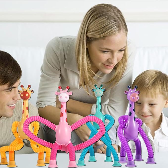 4 Pack Telescopic Suction Cup Giraffe Toy, Stretchy Giraffe SuctionAnimal Autism Sensory Toy for Toddlers, Travel Essential, Educational Classroom Treasure Box, Stretchy Giraffe Party Favors