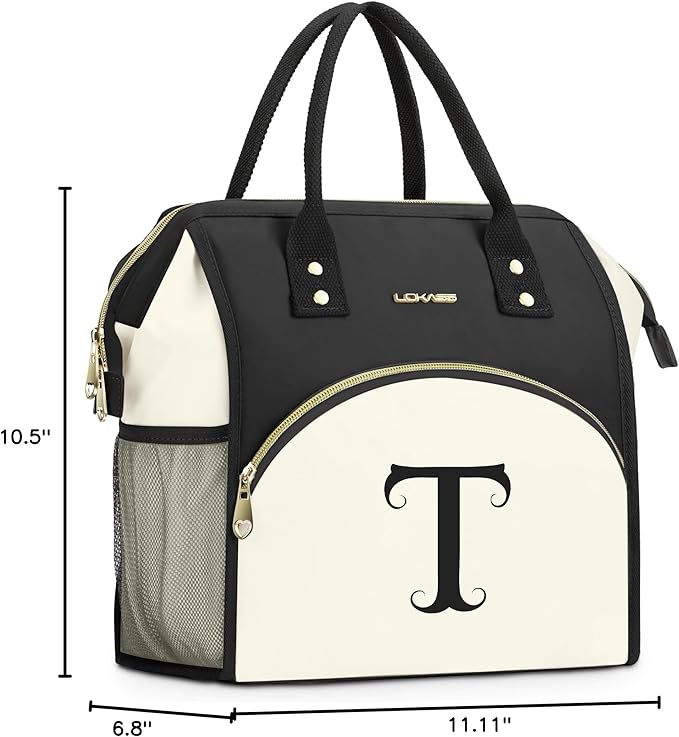 Personalized Lunch Box for Women, Initial Reusable Insulated Lunch Bag, Wide-Open Adult Lunchbox Cooler Lunchbag, Leakproof Lunch Tote for Picnic Work Outdoors, Christmas Gift for Women, T