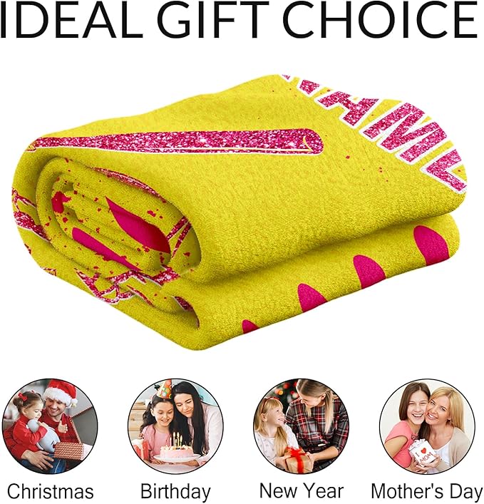 Personalized Softball Gifts for Girls - 30x40 Inches Softball Throw Blankets for Kids - Yellow Cool Lightweight Soft Blankets for Sofa, Lap & Office