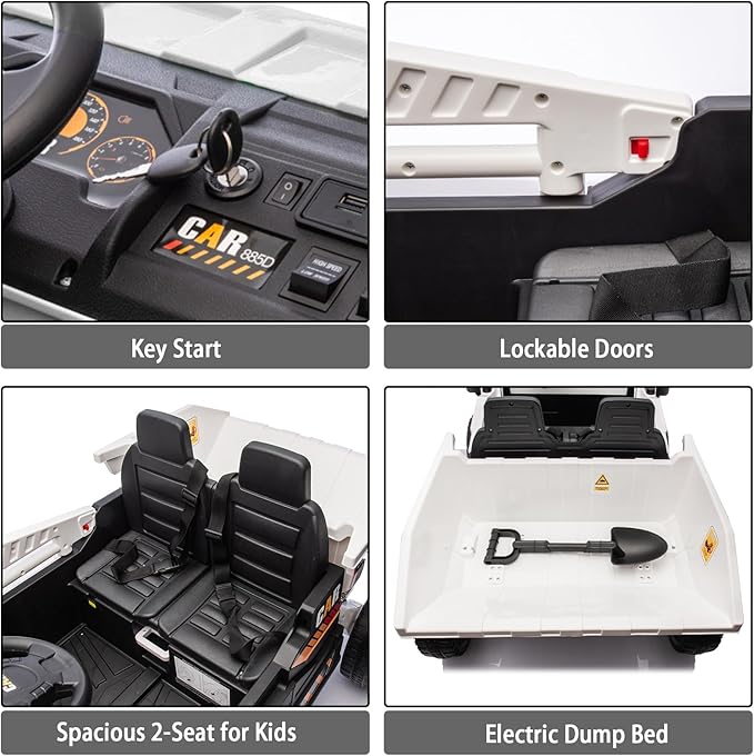 12V 10AH 2-Seater Kids Ride on Truck Electric Toy Car with Electric Dump Bed, Parents Remote Control Kids Car Tractor Toys Ride-on Dump Truck for Boys and Girls Ages 3+, White