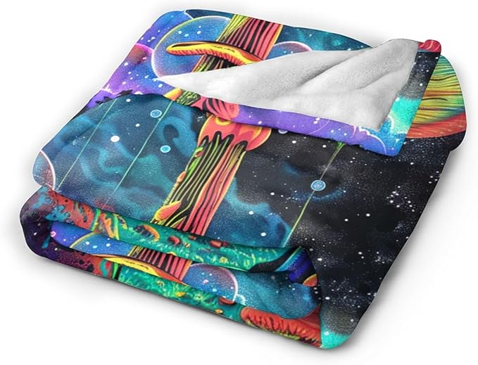 Mushroom Blanket Fleece Soft Warm Plush Mushroom Galaxy Throw Blanket Lightweight Plush Fuzzy Cozy Blankets for Lover Kids Adult Suitable for Couch Sofa Bed 80"X60"