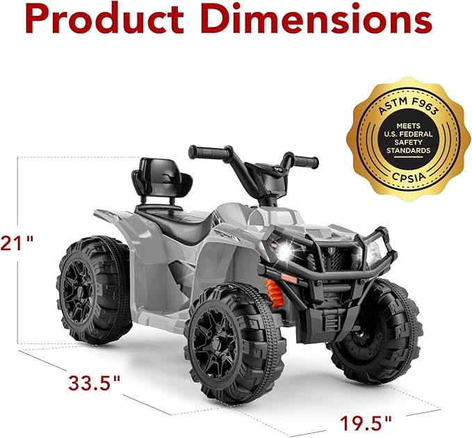 Best Choice Products 12V Kids Ride-On Electric ATV, 4-Wheeler Quad Car Toy w/Bluetooth Audio, 2.4mph Max Speed, Treaded Tires, LED Headlights, Radio - Gray