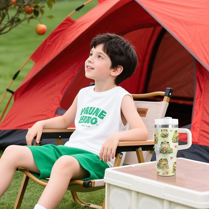 Frog Gifts for Kids - 14 Oz Cute Boys Girls Tumbler with Handle and Straw, Stainless Steel Insulated Tumbler, Sweatproof, for Sports, School, Travel - Frog Lovers Children Birthday Gifts Cups(1pc)