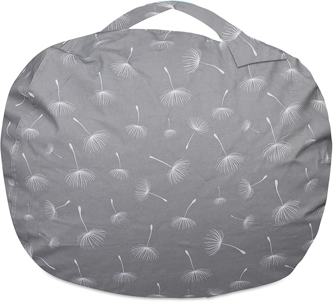 Posh Creations Kids Stuffed Animal Storage Bean Bag Chair Cover - Childrens Toy Organizer, Large-38in, Canvas White Dandelions on Gray