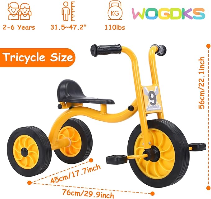 Kids Tricycle for Rider Ages 2+, Preschool Kids Trike Bike, Big Wheel Tricycle with Inflation-Free Rubber Wheels, Gift and Toy for Boys and Girls