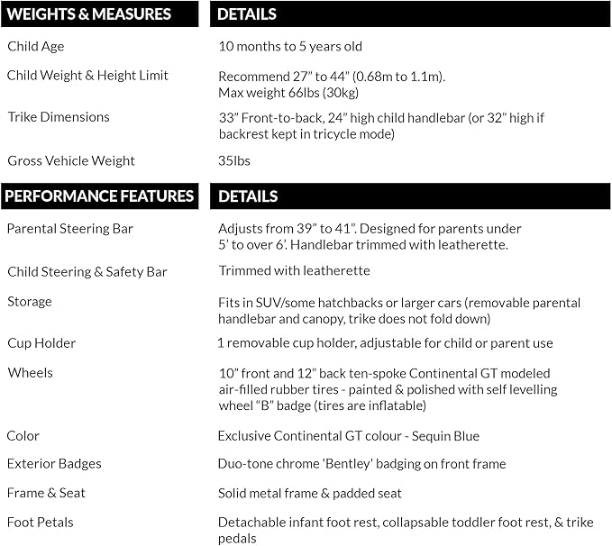 Bentley Trike - All Terrain Toddler Bike 6-in-1, Officially Licensed & Designed by Bentley Motors UK; Baby to Big Kid Tricycle is a Compelling Statement of Performance & Luxury, Sequin Blue (6m-5y+)