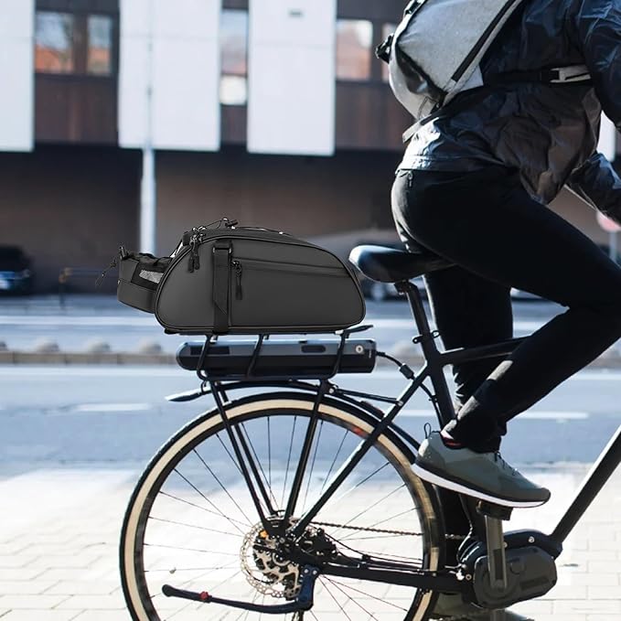 Dreamoon Waterproof Bike Rear Rack Bag, 10L Large Capacity Bicycle Trunk Bag, Reflective Cycling Saddle Panniers with Shoulder Strap, Bike Backseat Bag for Commuter & Outdoor Travel (New-Black)