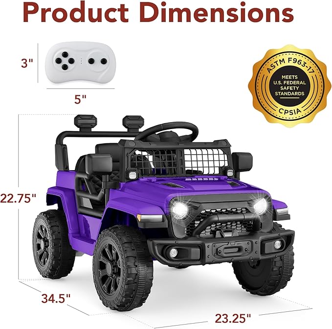 Best Choice Products 6V Kids Ride On Toy, Mini Truck, Electric Play Car w/Parent Remote Control, 4-Wheel Suspension, LED Lights, 2 Speeds, Functional Horn, 3.1MPH Max Speed - Purple