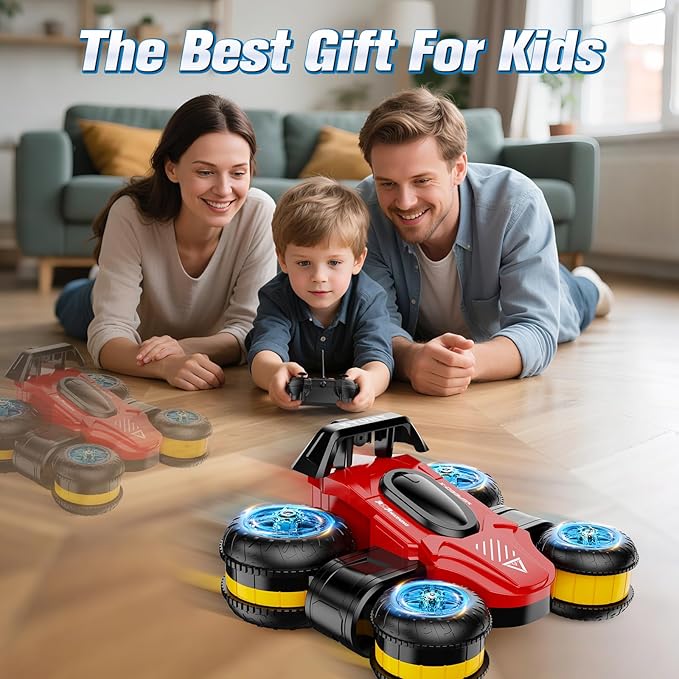 High Speed Drift Remote Control Stunt Deformation Car, Birthday Gifts, for Boys and Girls 3-16 Years Old (Red and Yellow)