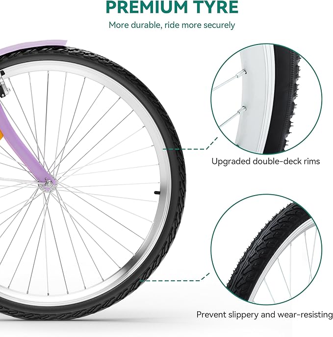 YITAHOME Beach Cruiser Bike for Women, 24 & 26 inch Commute Bike for Adults, 1 & 7 Speed Womens Bicycle with Basket Adjustable Seat, Multiple Color