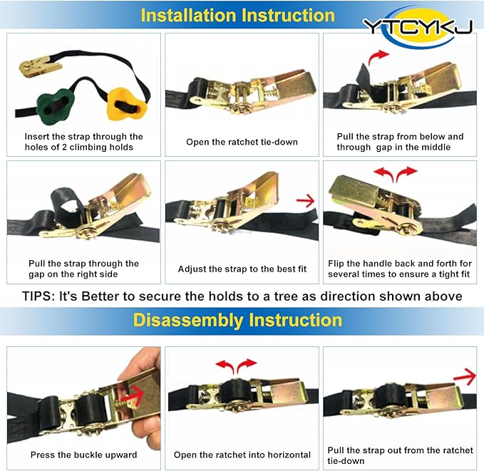 12 Rock Climbing Holds for Kids Climber,6.56FT Climbing Rope Swing and 6 Sturdy Ratchets Straps for Kids Tree Climbing,Tree Climbing Kits for Outdoor Obstacle Training,Black