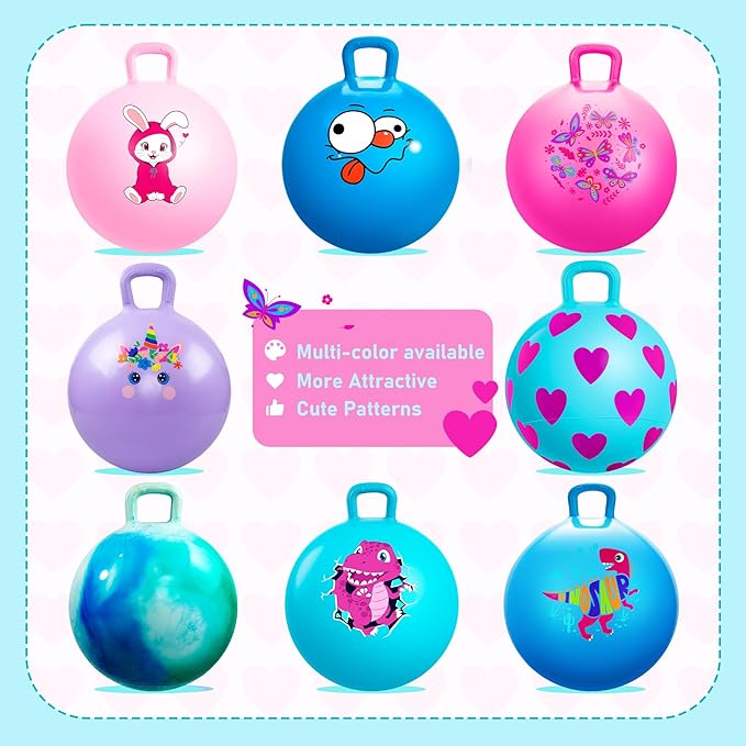 EVERICH TOY Hopper Ball for Kids 3-6, 15In Hippity Hop Ball Toy, Sit On Bouncy Balls with Handle, Indoor Outdoor Inflatable Hopping Toy for Girls Boys Gift with Pump