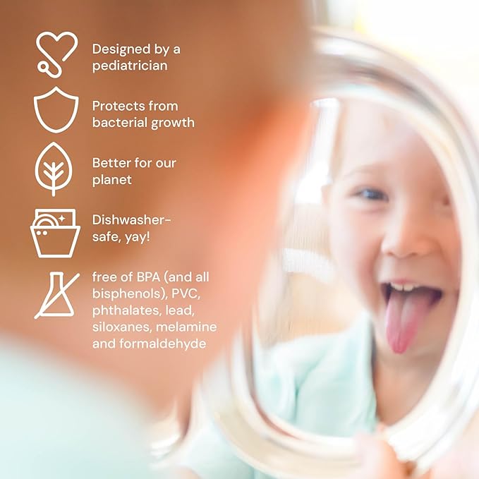 Ahimsa Stainless Steel Kids Dinnerware Set, Pediatrician Designed, 5 Piece Toddler Plates and Bowls Set, Stainless Steel Divided Plate, Cup and Kids Utensils