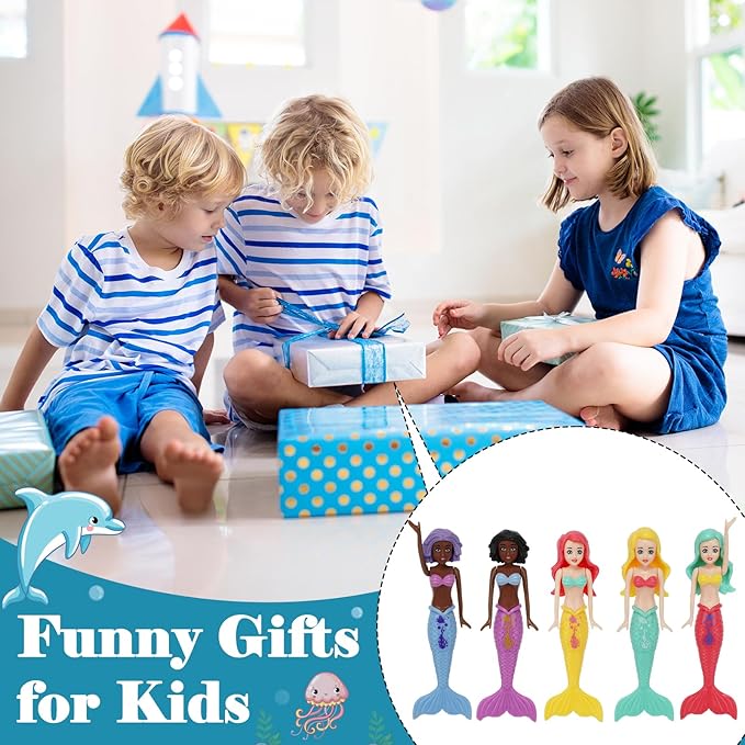 10 Pack Dive Mermaids Underwater Diving Pool Toys Mermaids Bath Toys Sinking Toys Swimming Pool Games for Toddlers Kids Girls Ages 3-12 (Black & White)