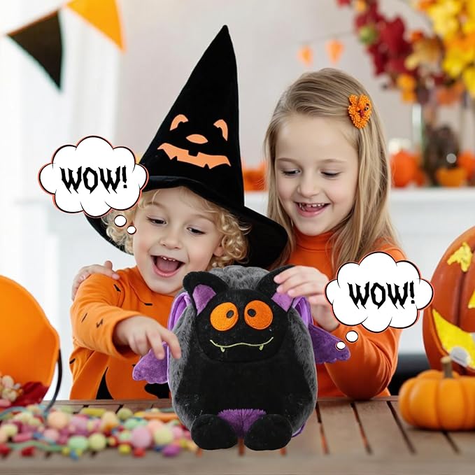 2-in-1 Transforming Plush Toy with Zipper, Reversible Bat Pillow to Bat Plush Stuffed Animal, Soft Surprise Plushie for Kids, Fun Holiday Stocking Stuffer