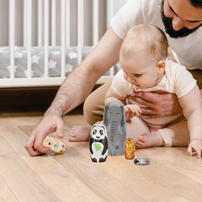 Nesting Dolls, Nesting Easter Eggs Toys, Wooden Handmade Matryoshka Dolls for Kids Birthday or Home Decoration (Elephant)