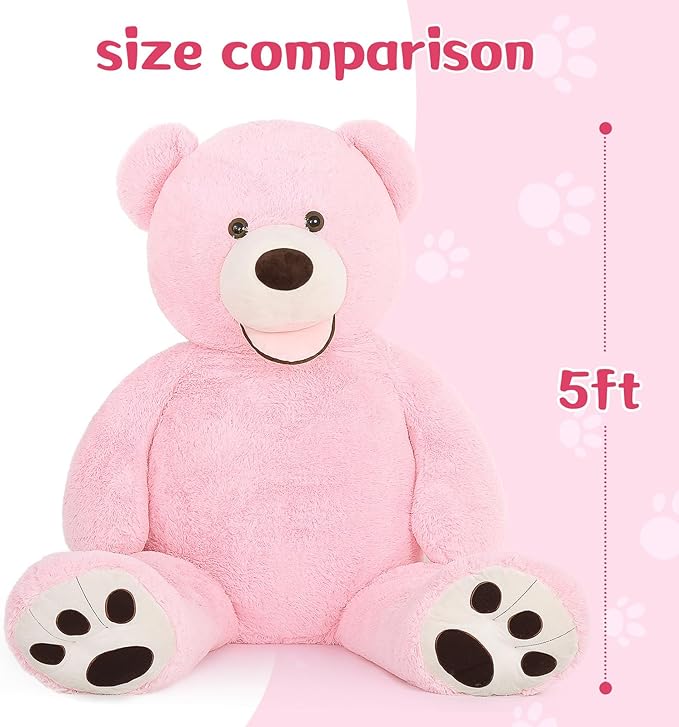 MorisMos Giant Teddy Bear Plush 5ft, Life Size Huge Pink Teddy Bears for Girlfriend, 5 Foot Large Big Stuffed Animal Gifts for Wife, Lover on Valentines, Anniversary, Birthday