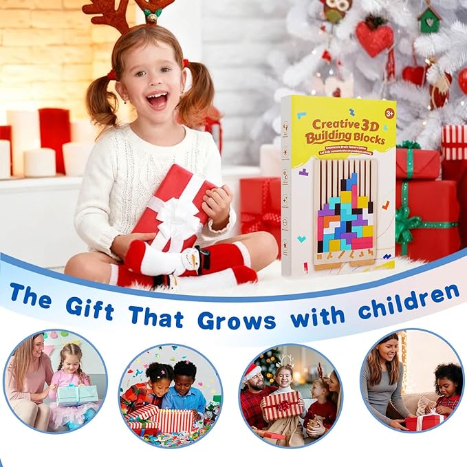 Wooden Colored 3D Russian Block Stacking Puzzle, Montessori Educational Toy for Toddlers Ages 3+ Fun Brain Teasers Family Board Game and Classroom Activities