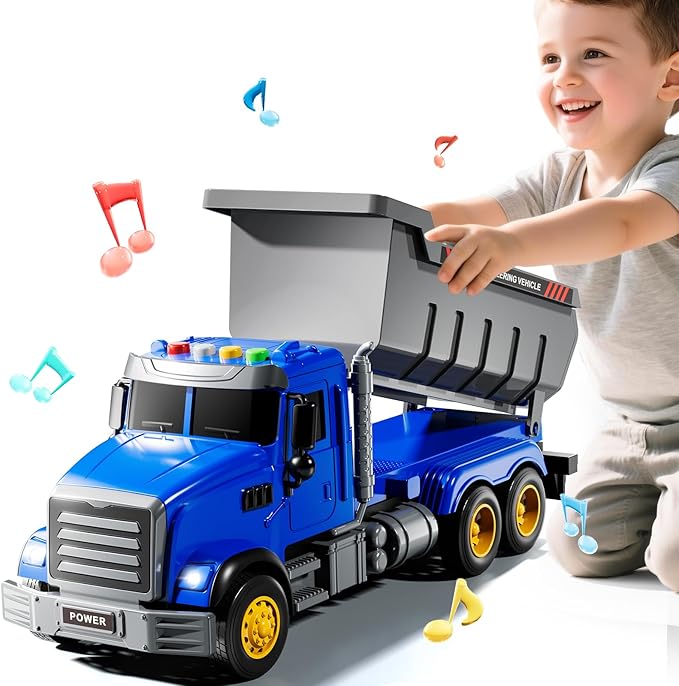 Toddler Trucks Toys for Boys 3-5 Years Old, Dump Truck with Lights and Sound, Kids Construction Playset, Garbage Car Toys Vehicle Playset for Kids Aged 3 4 5 6 7 8