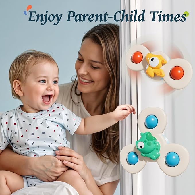 Baby Dinosaur Suction Cup Spinner Travel Toys for Kids Ages 1-3, Fidget Spinner Toys for 1 Year Old Boy Girl 12 Months, Sensory Bath Toy for Toddlers Infants Birthday