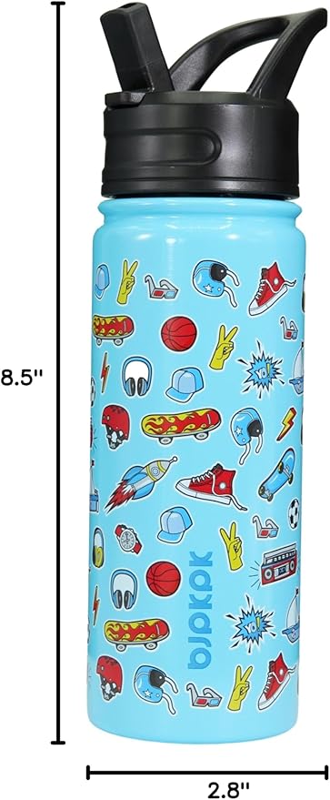 BJPKPK Insulated Water Bottle with Straw Lid, 18 oz Stainless Steel Metal Water Bottles, Reusable Leak Proof BPA Free Water Bottles, Cups, Thermo, Playground