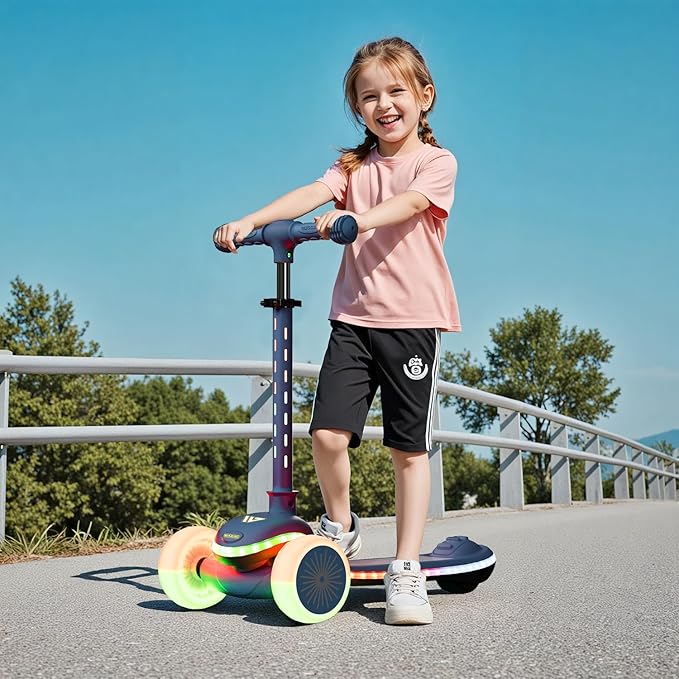 Winhope Kids Kick Scooter, 3 Wheel Scooter for Boy and Girl, LED Lighted Wheels and Widen Deck, Outdoor Ride-On Toys for Kids Aged 3-8