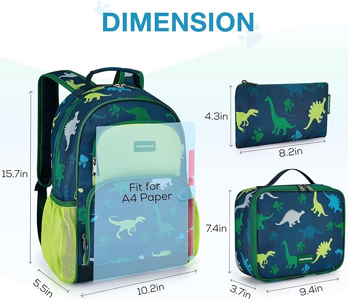 mommore Kids Backpack for Boys Girls Preschool Kindergarten Backpacks Lightweight Elementary School Bookbag with Lunch Box