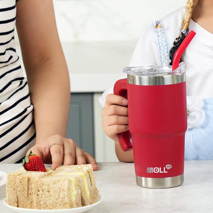 16 oz Tumbler with Handle Reusable Stainless Steel Vacuum Insulated Tumbler Cups with Lid and Straw Travel Mug for Women(Navy)