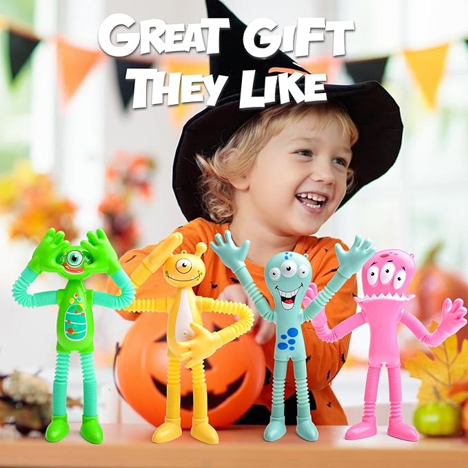 4Pcs Telescopic Suction Cup Monster Toys,Sensory Toys for Kids 3-5 5-7,Toddler Toy,Fidget Toy,Toddler Travel Essential for Airplane,Pop Tubes, Christmas Stocking for Kids Boys Girls M