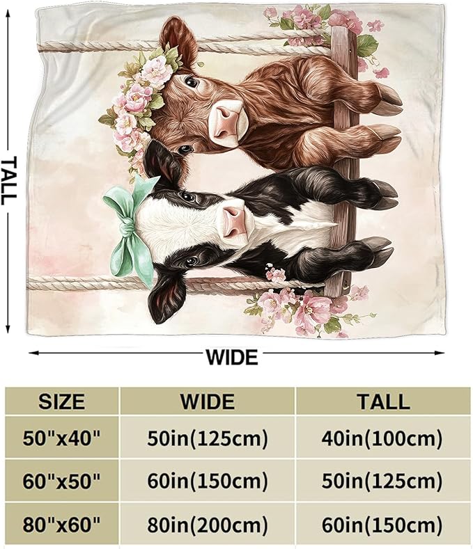 Cute Ultra Soft Cozy Swing Blanket - Fleece Fuzzy Plush Cattle Cow Lovers Decor Gifts for Women Girls Adults - 50"x40"