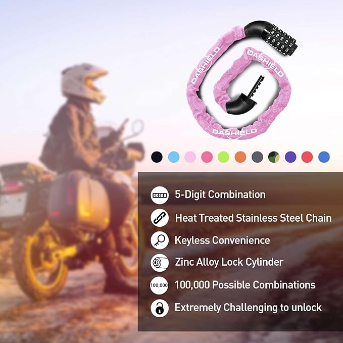 Bike Chain Lock Security 5 Digit Resettable Combination, 51.2 inches Heavy Duty Anti Theft Lock Chain for Bicycle, Motocycle, Scooter, Gate, Fence (Pink, 4.2ft)
