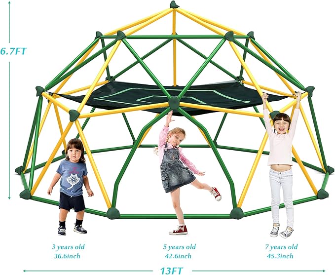 Merax 13FT Climbing Dome with Hammock, Outdoor Geometric Dome Climber Play Center for Kids 3-10 Supporting 1000 lbs, Easy Assembly Jungle Gym
