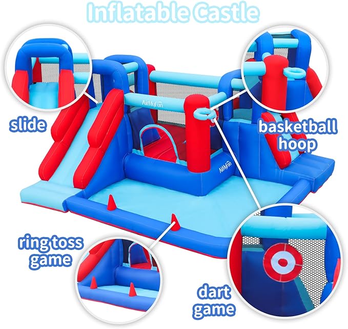 AirMyFun Bounce House,Bouncy Castle with Ball Pit,Inflatable Kids Double Slide with Air Blower, Castle Bouncer for Children Jumping Outdoor and Indoor Party