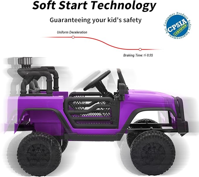 Kids Ride on Car Toy, 12V Electric Car for Kids with Remote Control, LED Light - Purple