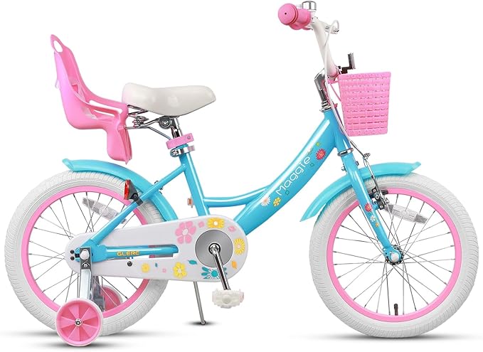 Glerc Maggie Girls Bike, 12-20 Inch Kids Bike for 2-13 Years Old Children, Princess Style Kids Bicycle with Doll-Seat & Basket & Training Wheels, Multiple Colors