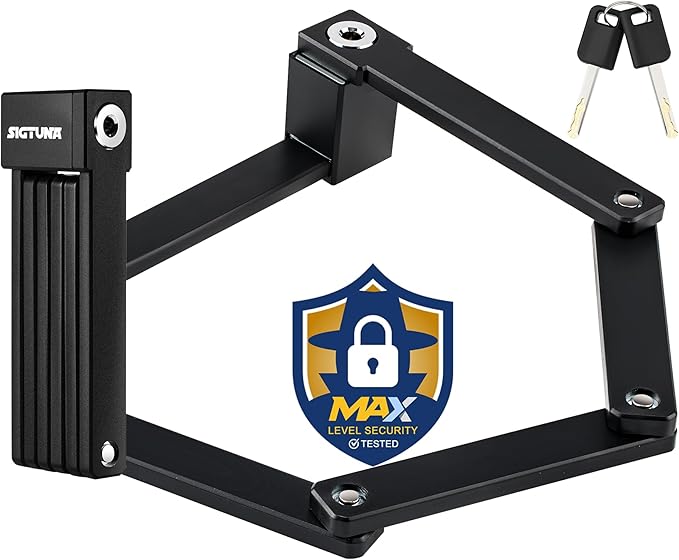 SIGTUNA Folding Bike Lock - Hardened Steel 8mm Fold-Up Heavy Duty Bike Lock with Easy Mounting, Secure Lock and Anti-Scratch Coating - Easily Keep Bike Secure and Paintwork Undamaged - Bicycle Lock