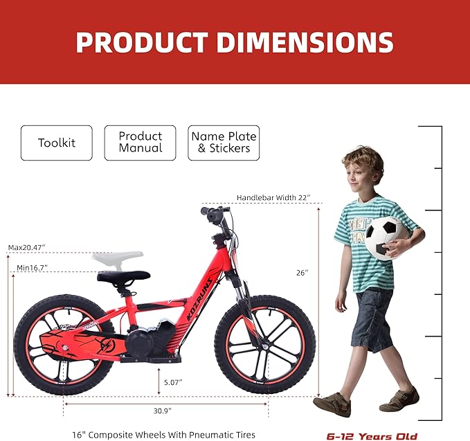 OLALA Electric Dirt Bike for Kids Aged 5-10, 500W Professional Version, Racing Grade Electric Motorcycle, Up to 15.5MPH & 3 Speed Settings, 24V Detachable Battery, 16IN Off-Road Tires