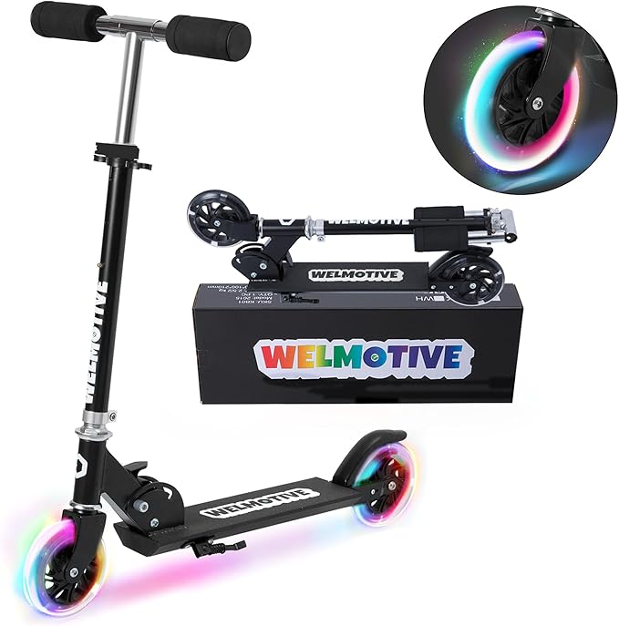 Kick Scooter for 3+Years Old Boys & Girls Lightweight, Foldable, Aluminum Frame, and Adjustable Handlebars, Rear Brake, and Flashing Light up Wheels