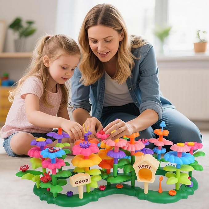 Flower Garden Building Toys for 3-7 Year Old Girls - Best Birthday Gifts for Toddler Ages 3-5 5-7, Educational Kit with 120+ Pieces, Stacking Pretend Play Set for Preschool Kids