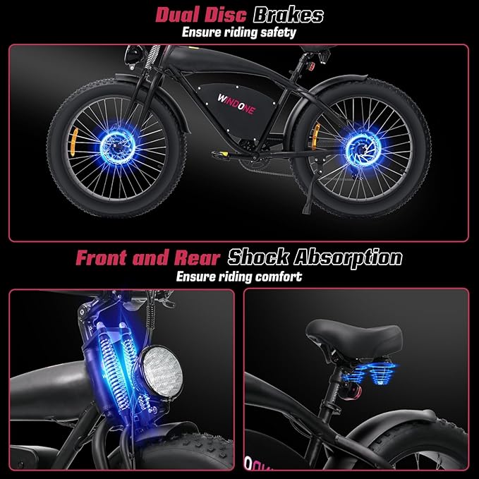 E2/K20 Electric Bike for Adults, 48V 13Ah/15Ah Battery, Up to 28 MPH & 46.6/60 Miles (PAS), 750/1000W Peak Ebike with All-Terrain 20"/26'' Fat Tires, UL Certified, Moped E-Bike