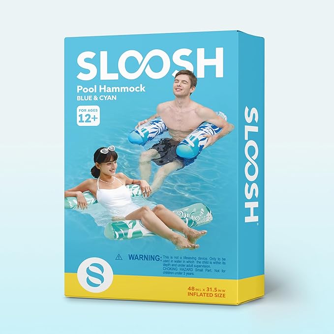 SLOOSH 2 Packs Hammock Pool Floats Adults, 4-in-1 Multi-Purpose Inflatable Pool Floats PVC Water Hammock Lounge Floaties