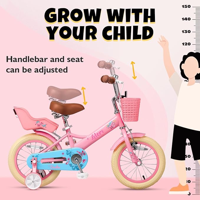 Glerc Sasha Girls Bike, 12-20 Inch Kids Bike for Ages 2-13 Years Old Children, Retro Vintage Style Kids Bicycle with Doll Bike Seat, Basket and Training Wheels, Multiple Colors