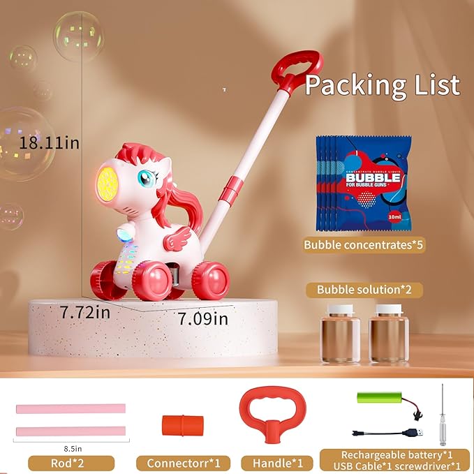 Pink Bubble Lawn Mower for Toddlers, Automatic Bubble Machine Maker for Kids, Summer Outdoor Yard Garden Activity Push Toys, Birthday Gift for Boys Girls 3 4 5 Year Old