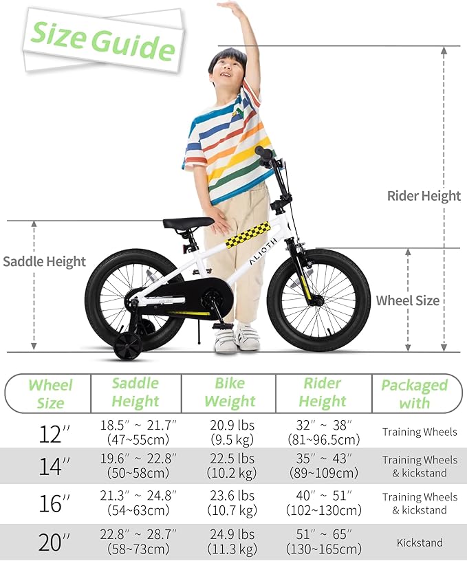 12 14 16 20 Inch Kids Bike BMX Style Bicycle with Training Wheels for 2-14 Years Old Toddlers Boys Girls Coaster Brake Multiple Colors