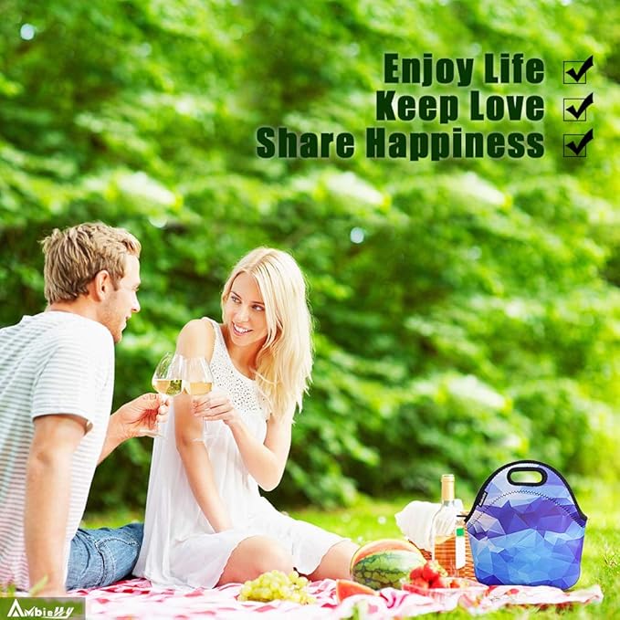 Neoprene Lunch Bag/Lunch Box/Lunch Tote/Picnic Bags Insulated Cooler Travel Organizer (Blue Diamond)
