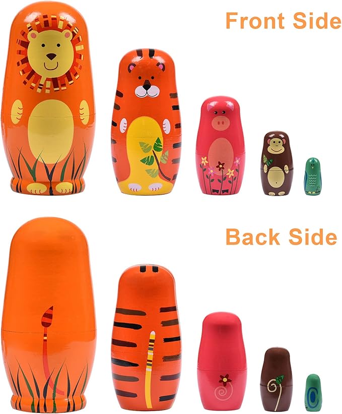 Nesting Dolls, Animal Nesting Easter Eggs Toys, Wooden Matryoshka Dolls for Kids (Round Lion)