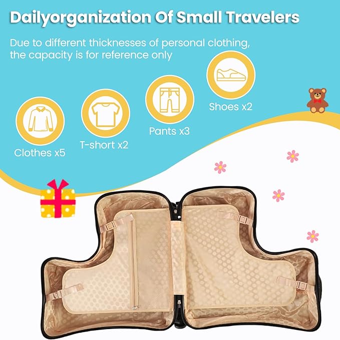 20" Kids Ride On Suitcase with Wheels and Password Lock, Scooter Luggage for Toddlers Travel, Durable Children's Suitcase for Boys & Girls Ages 2-6Years (20 Inch)