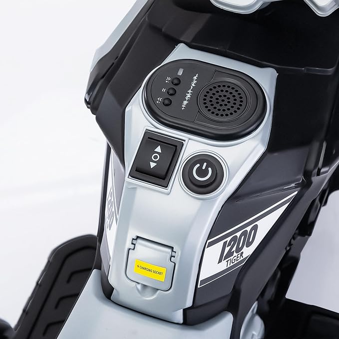 TOBBI 12V Electric Motorcycle for Kids Ride on Toys Toddler Motorbike Battery Powered Off-Road Dirt Bikes w/Music/Headlights/Training Wheels, Gifts for Boys & Girls, Silver